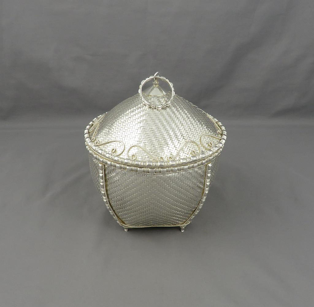 Burmese Silver Woven Basket - JH Tee Antiques