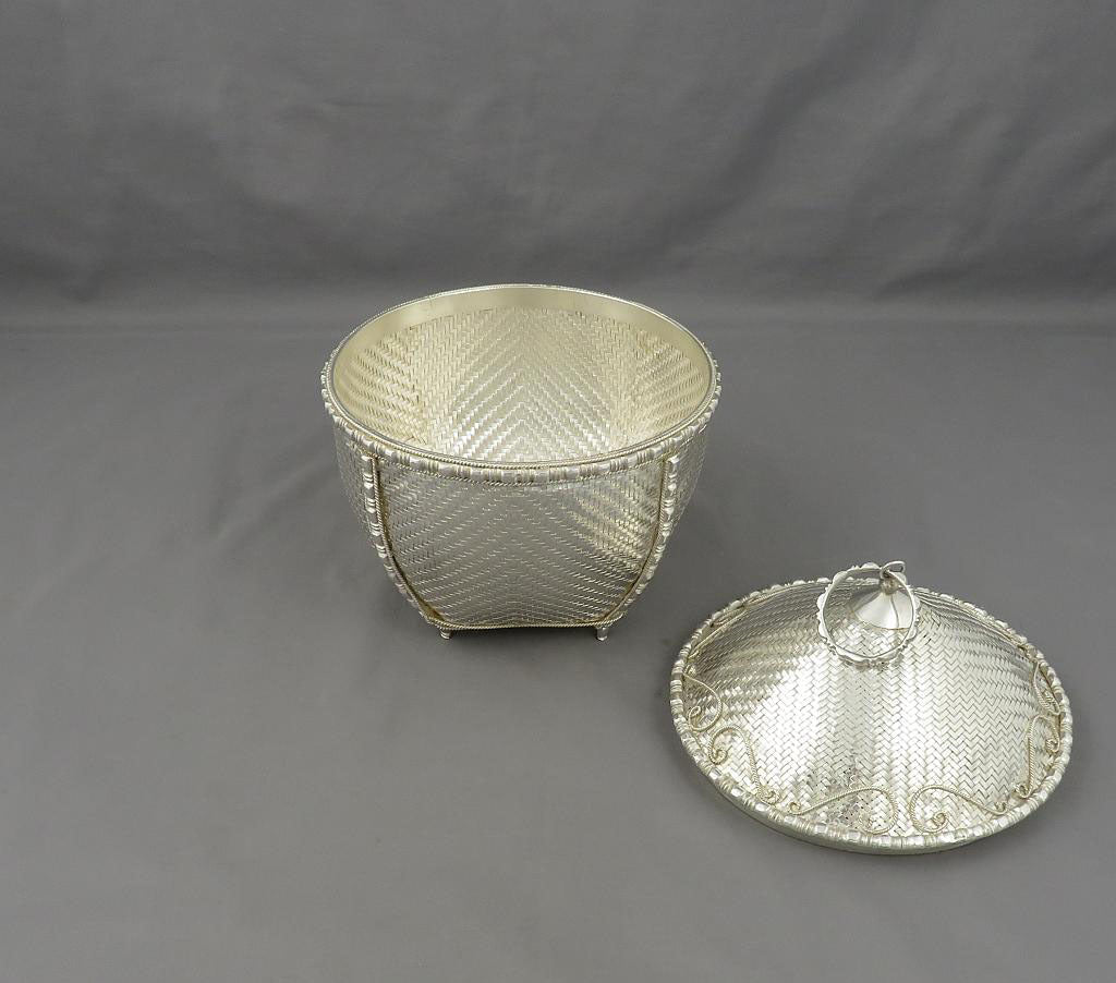 Burmese Silver Woven Basket - JH Tee Antiques