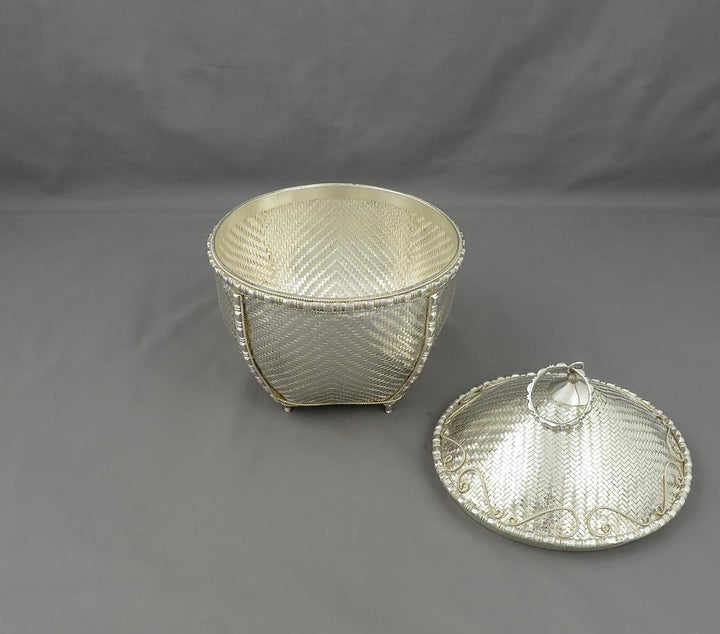 Burmese Silver Woven Basket - JH Tee Antiques