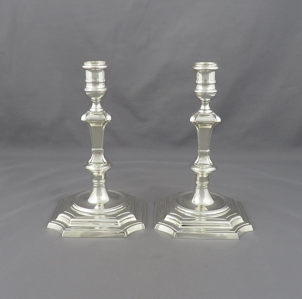 Cast George II Style Silver Candlesticks - JH Tee Antiques