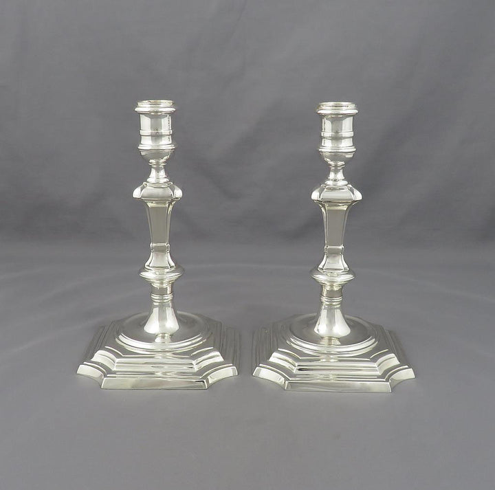 Cast George II Style Silver Candlesticks - JH Tee Antiques