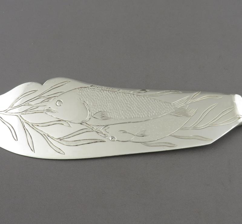 Chinese Export Silver Fish Servers with Figural Handles - JH Tee Antiques