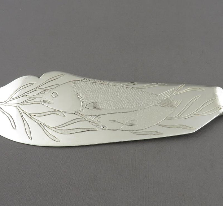 Chinese Export Silver Fish Servers with Figural Handles - JH Tee Antiques