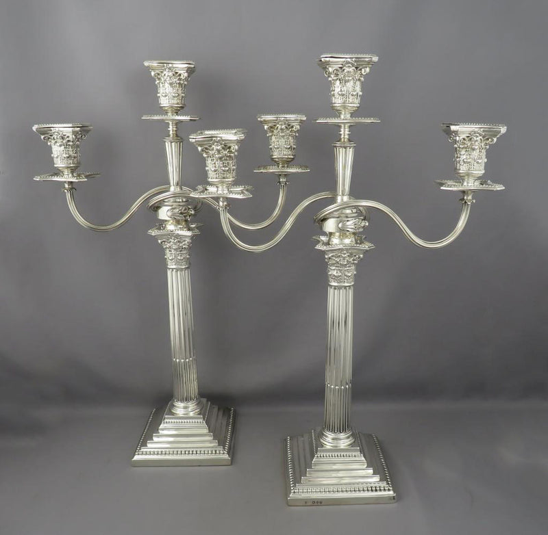 Pair of Corinthian Column Silver Candelabra - JH Tee Antiques