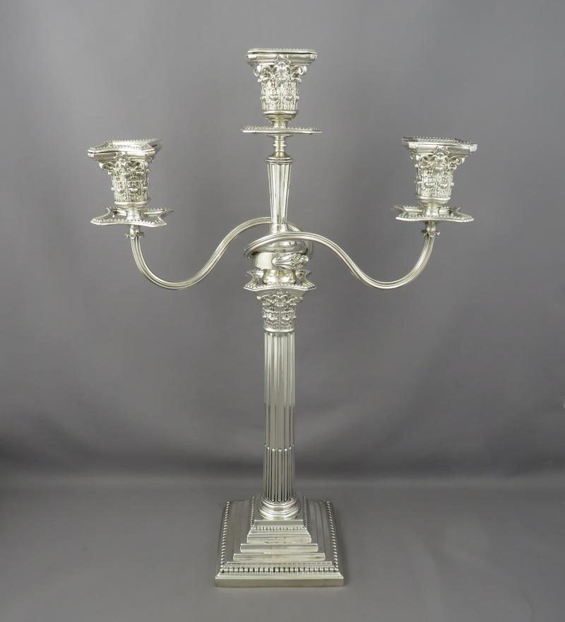 Pair of Corinthian Column Silver Candelabra - JH Tee Antiques