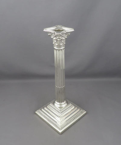 Pair of Corinthian Column Silver Candelabra