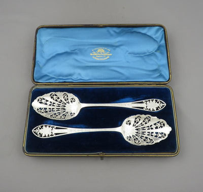 Edwardian Sterling Silver Berry Spoons - JH Tee Antiques