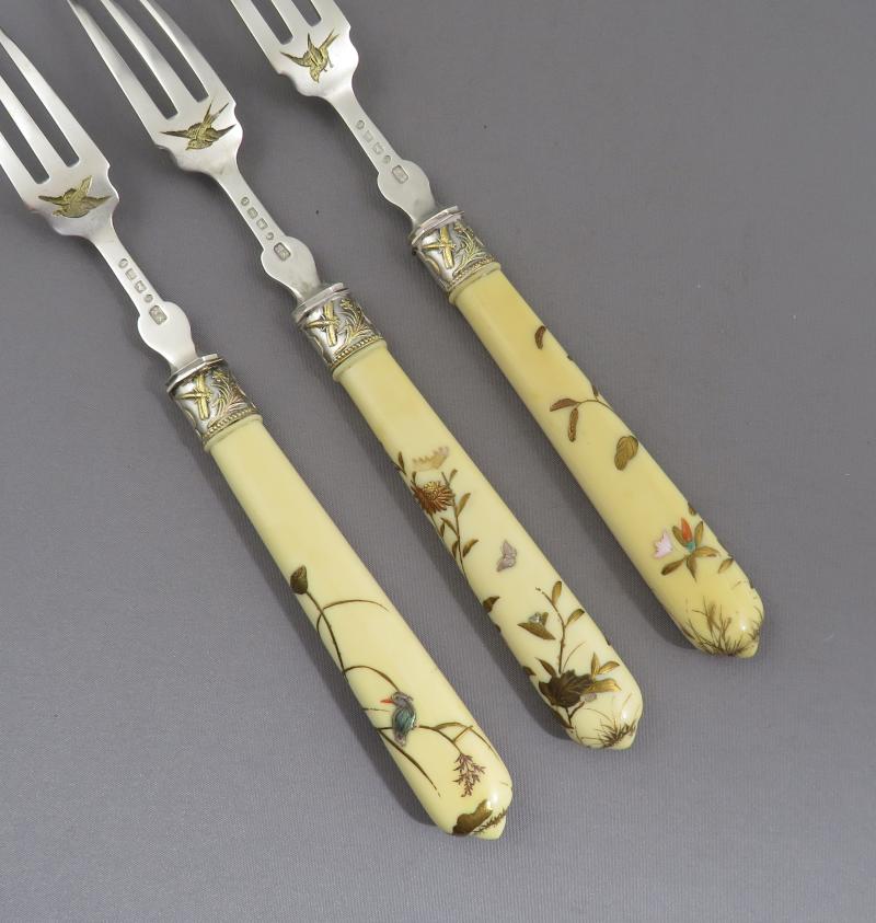 Elkington Silver and Shibayama Dessert Set - JH Tee Antiques