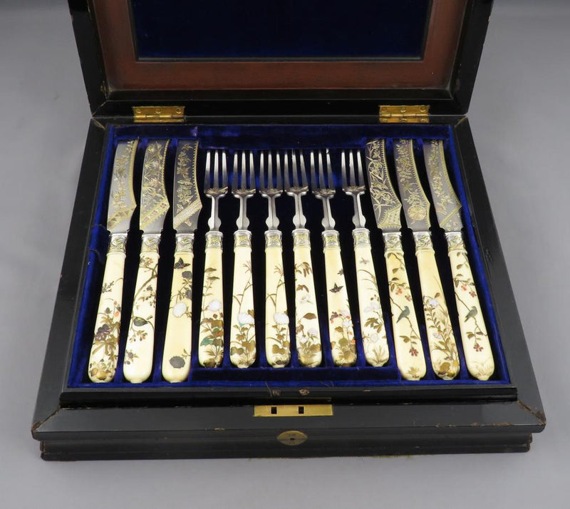 Elkington Silver and Shibayama Dessert Set