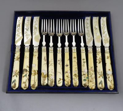 Elkington Silver and Shibayama Dessert Set - JH Tee Antiques