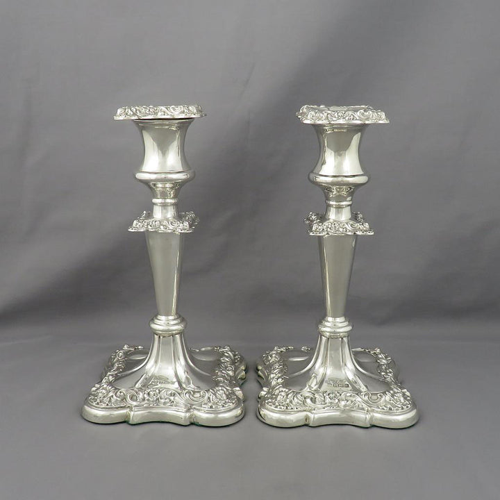 Pair of Edwardian Silver Candlesticks - JH Tee Antiques