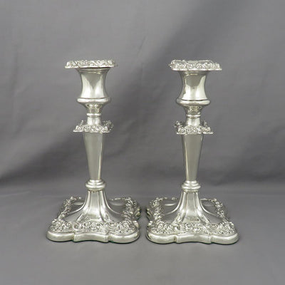 Pair of Edwardian Silver Candlesticks - JH Tee Antiques