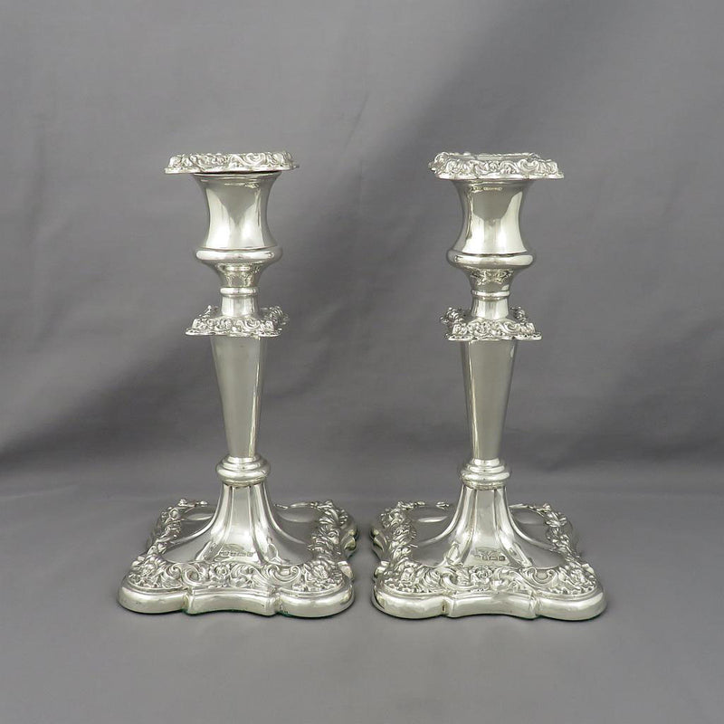 Pair of Edwardian Silver Candlesticks - JH Tee Antiques