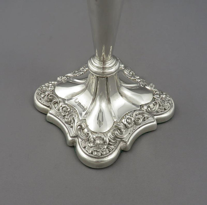 Pair of Edwardian Silver Candlesticks - JH Tee Antiques