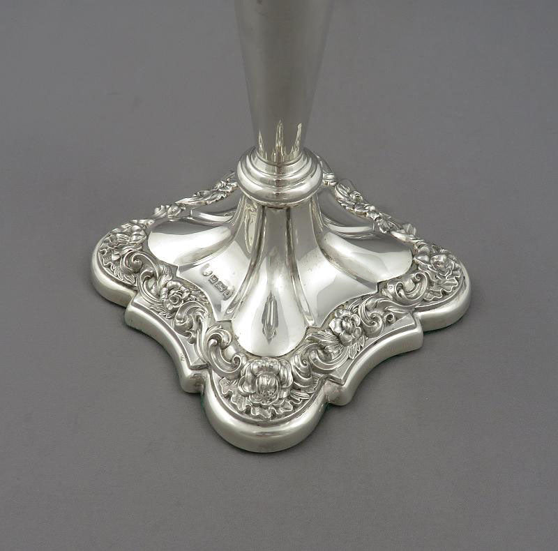 Pair of Edwardian Silver Candlesticks - JH Tee Antiques