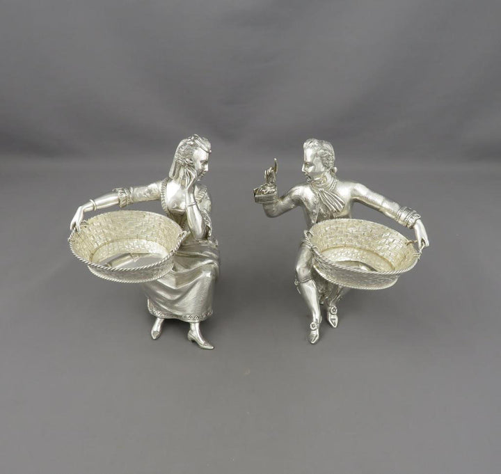 Pair of English Silver Figural Salts - JH Tee Antiques