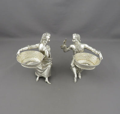 Pair of English Silver Figural Salts - JH Tee Antiques