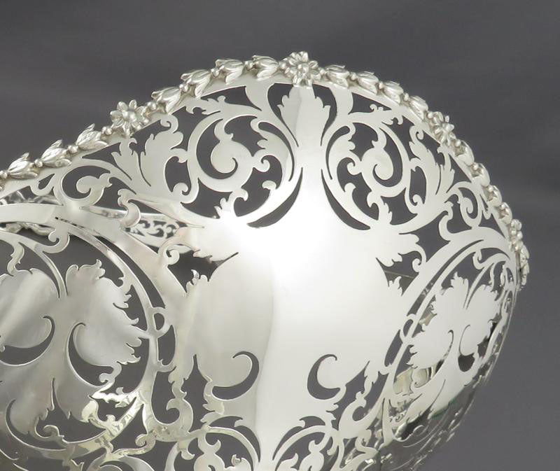 English Sterling Silver Flower Basket - JH Tee Antiques