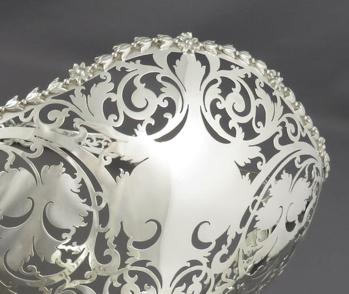 English Sterling Silver Flower Basket - JH Tee Antiques