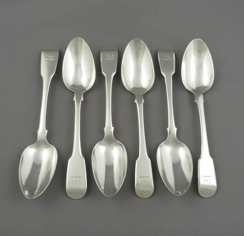 6 George III Fiddle Pattern Silver Dessert Spoons - JH Tee Antiques