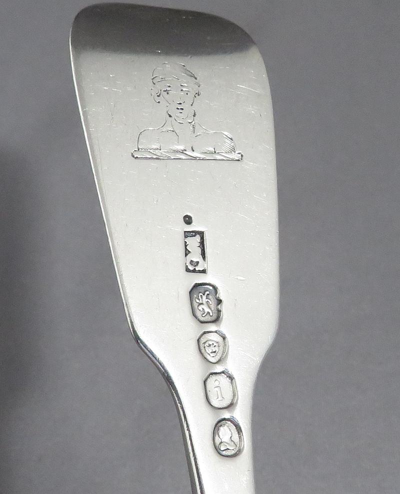 8 George IV Sterling Silver Fiddle Dessert Forks - JH Tee Antiques