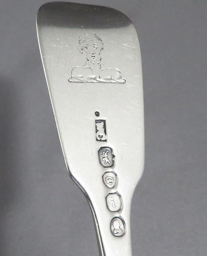 8 George IV Sterling Silver Fiddle Dessert Forks - JH Tee Antiques