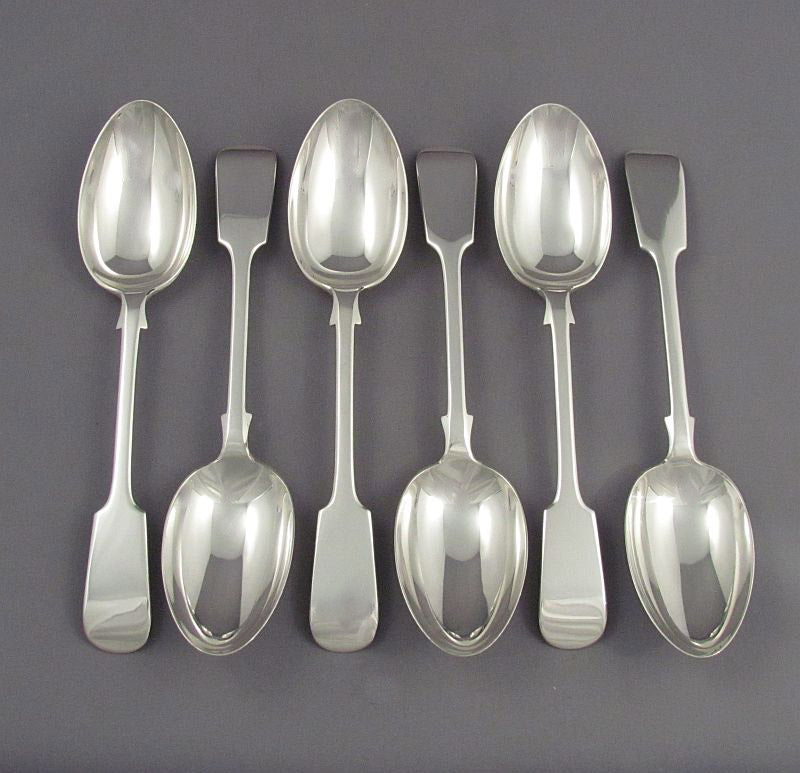 6 Victorian Silver Fiddle Pattern Tablespoons - JH Tee Antiques