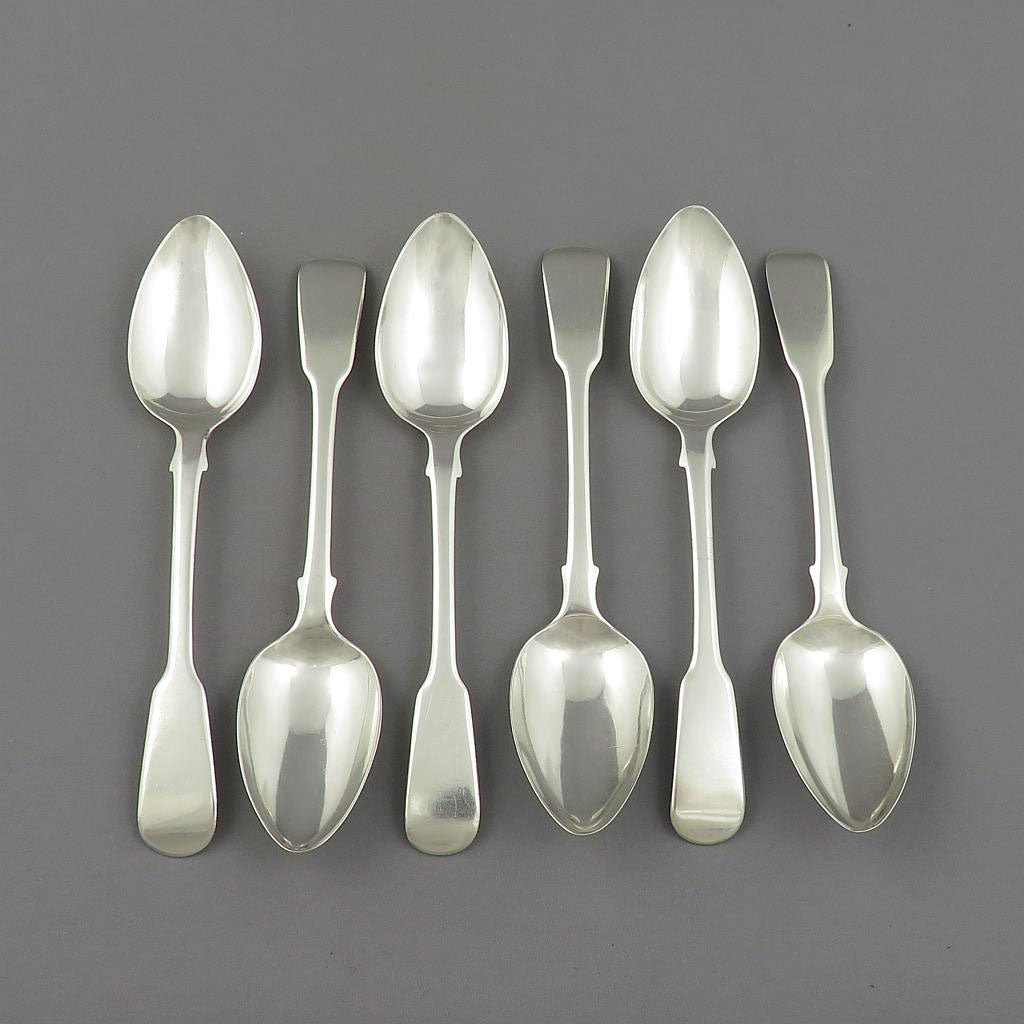 6 Sterling Silver Fiddle Pattern Teaspoons - JH Tee Antiques
