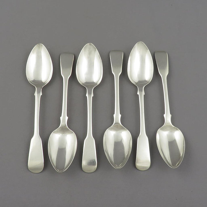 6 Sterling Silver Fiddle Pattern Teaspoons - JH Tee Antiques