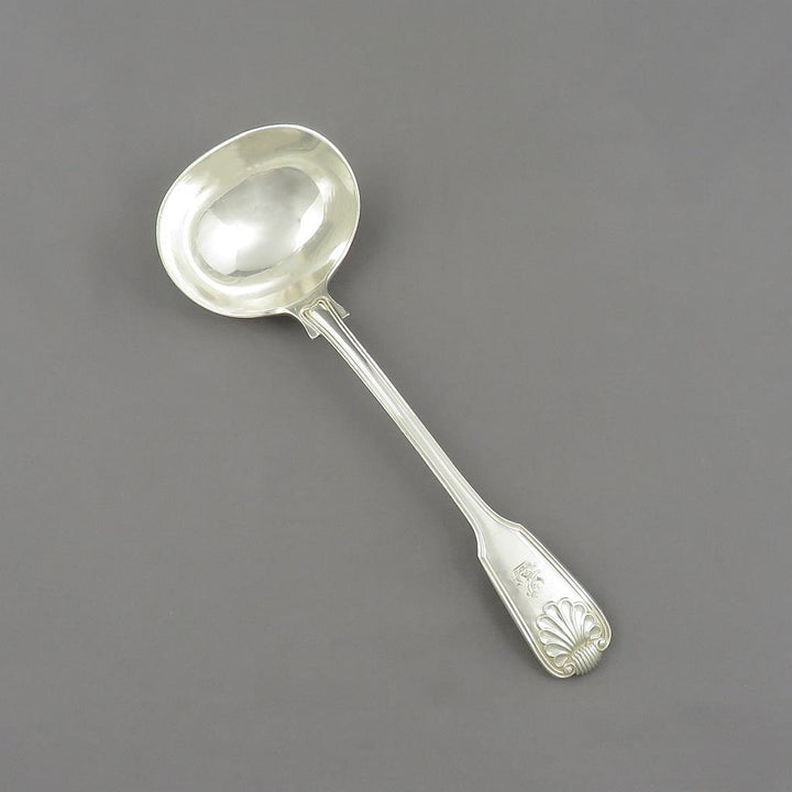 Victorian Fiddle Thread &amp; Shell Silver Gravy Ladle - JH Tee Antiques