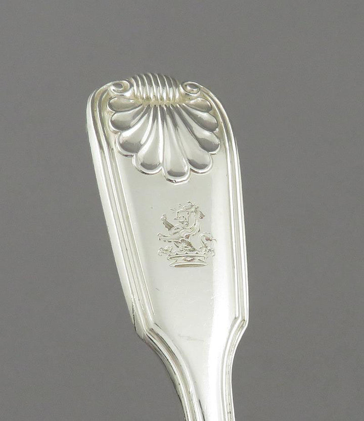 Victorian Fiddle Thread &amp; Shell Silver Gravy Ladle - JH Tee Antiques