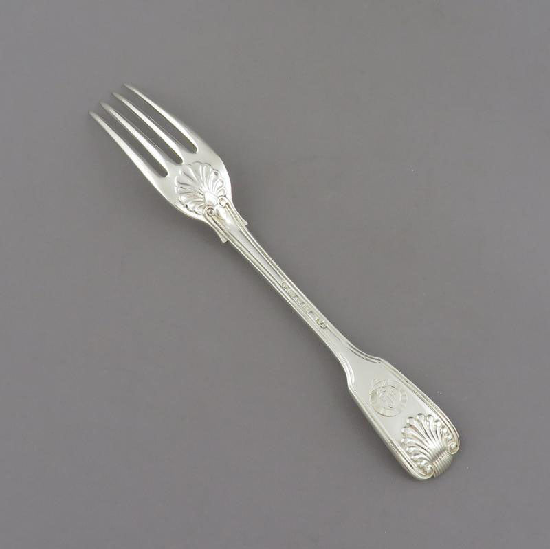 George Adams Fiddle Thread &amp; Shell Silver Dessert Forks - JH Tee Antiques