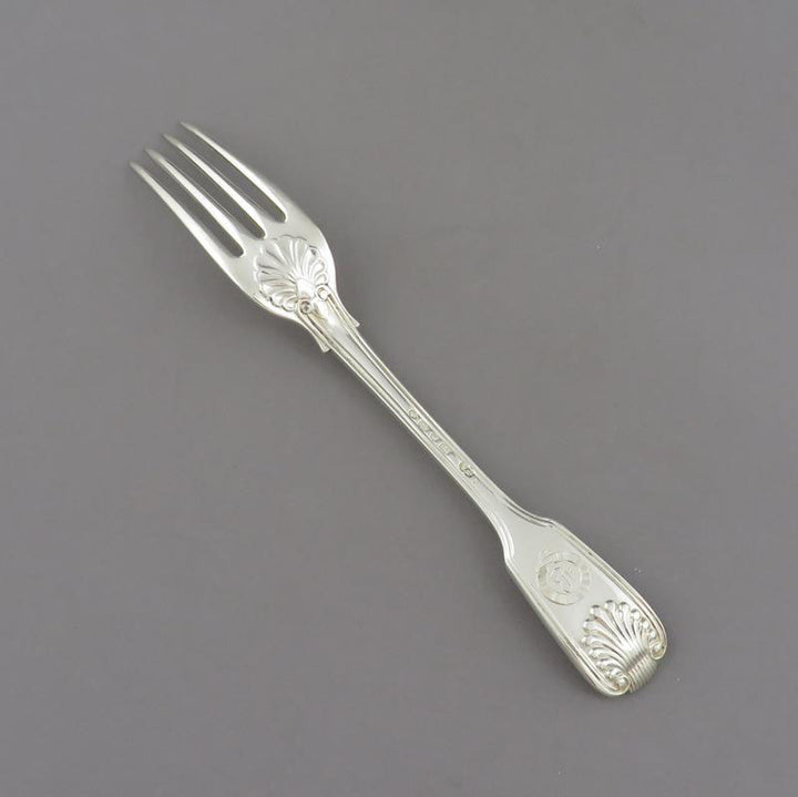 George Adams Fiddle Thread &amp; Shell Silver Dessert Forks - JH Tee Antiques