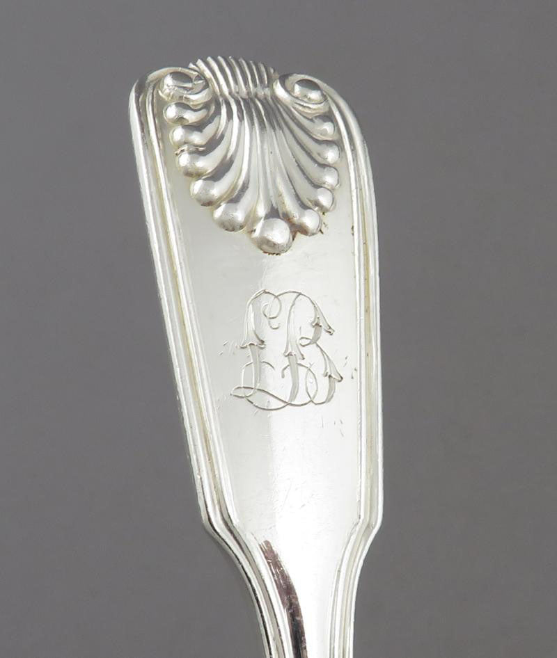 6 Sterling Silver Fiddle Thread &amp; Shell Dessert Forks - JH Tee Antiques