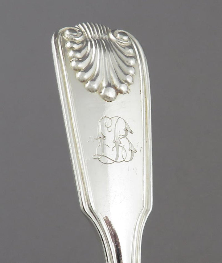 6 Sterling Silver Fiddle Thread &amp; Shell Dessert Forks - JH Tee Antiques