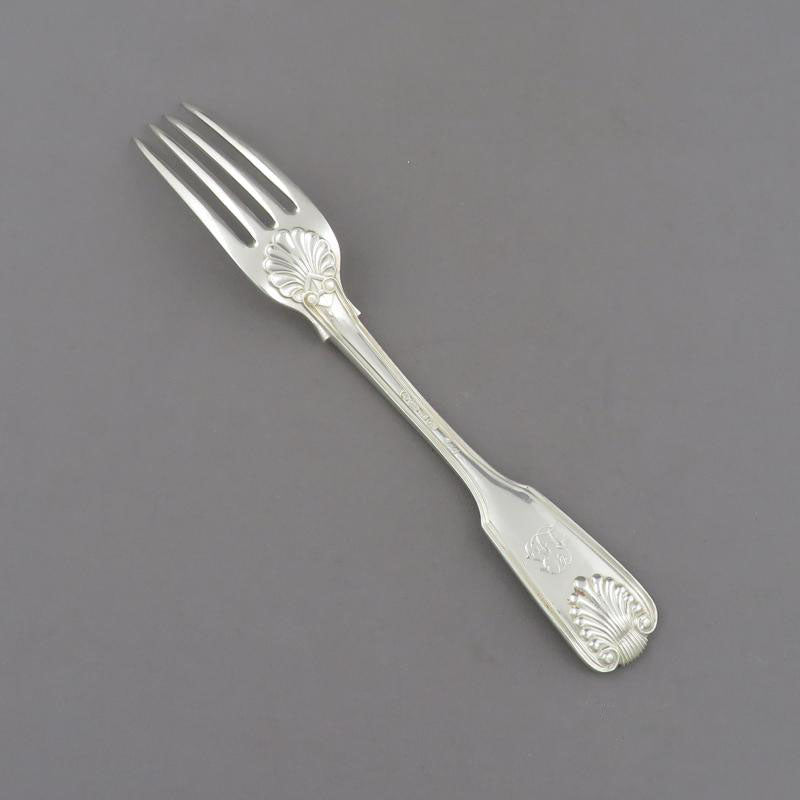 6 Sterling Silver Fiddle Thread &amp; Shell Dessert Forks - JH Tee Antiques