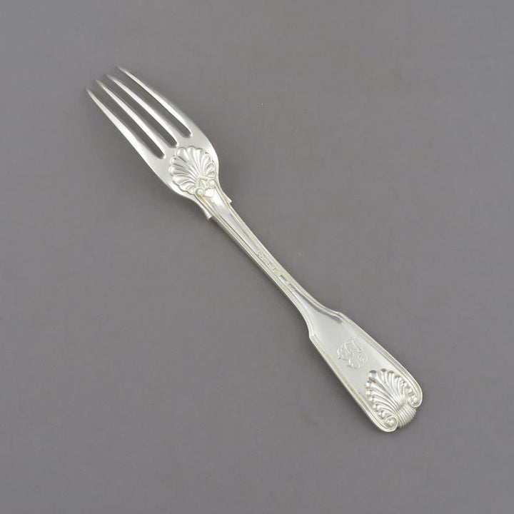 6 Sterling Silver Fiddle Thread &amp; Shell Dessert Forks - JH Tee Antiques