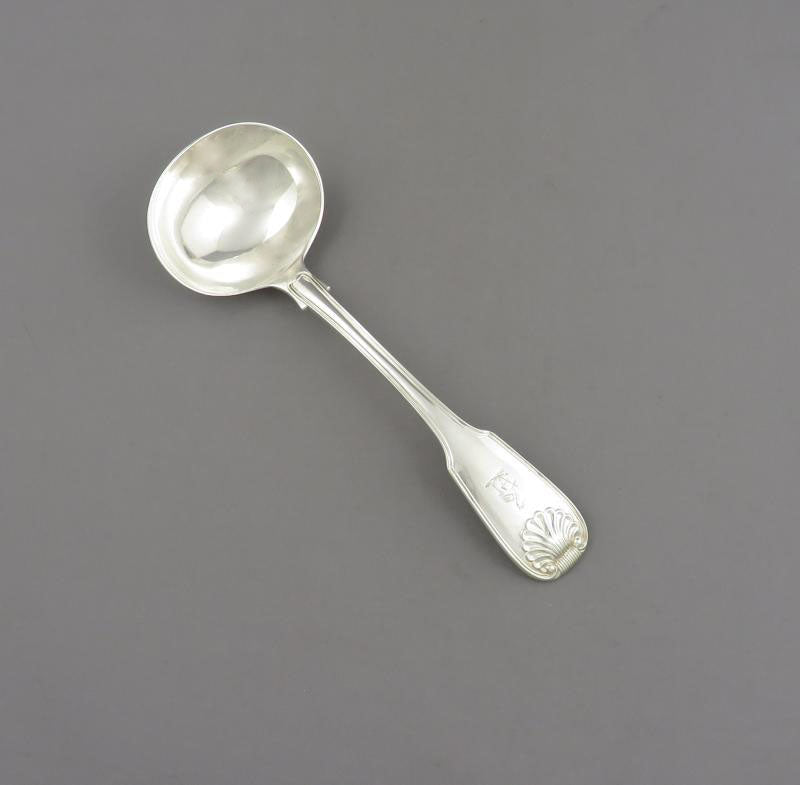 William IV Silver Fiddle Thread & Shell Gravy Ladle - JH Tee Antiques