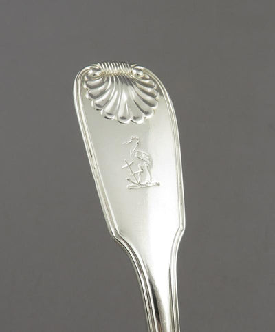 William IV Silver Fiddle Thread & Shell Gravy Ladle - JH Tee Antiques