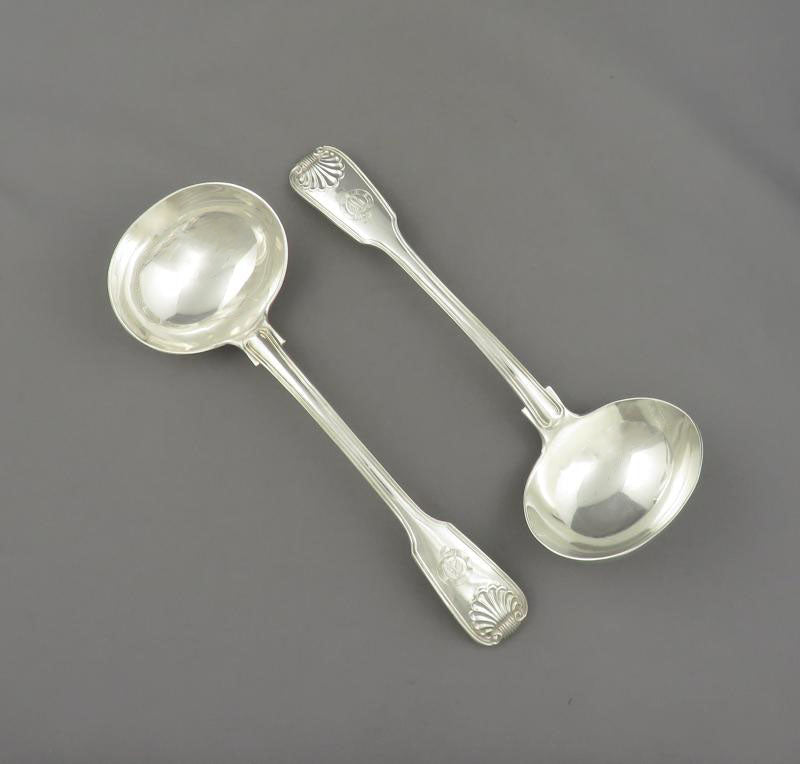 Victorian Silver Fiddle Thread &amp; Shell Gravy Ladle - JH Tee Antiques