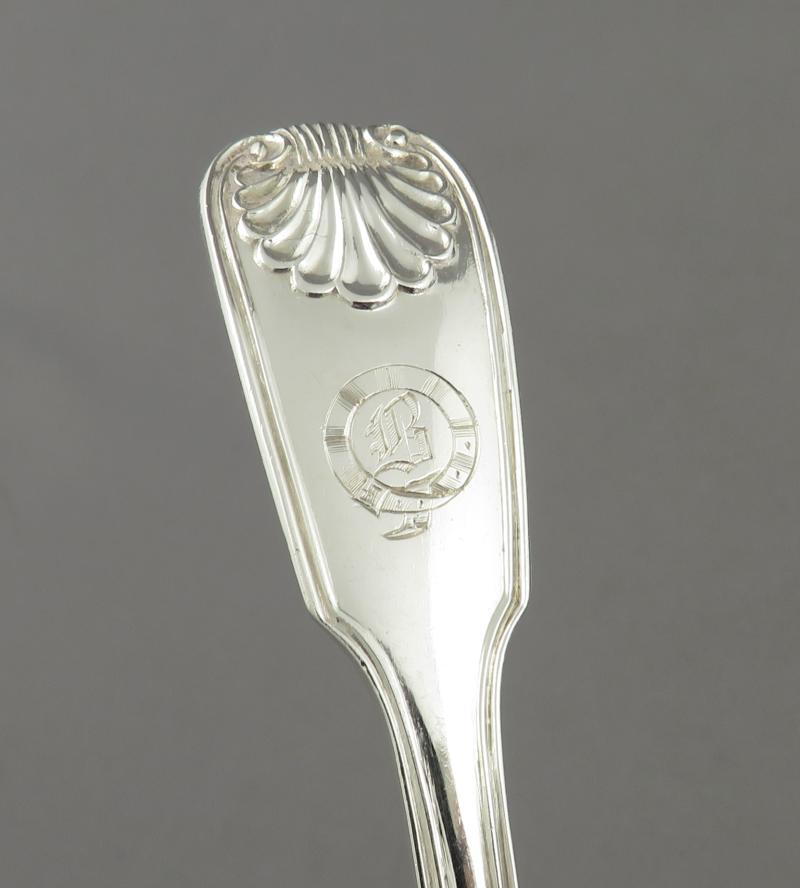 Victorian Silver Fiddle Thread &amp; Shell Gravy Ladle - JH Tee Antiques