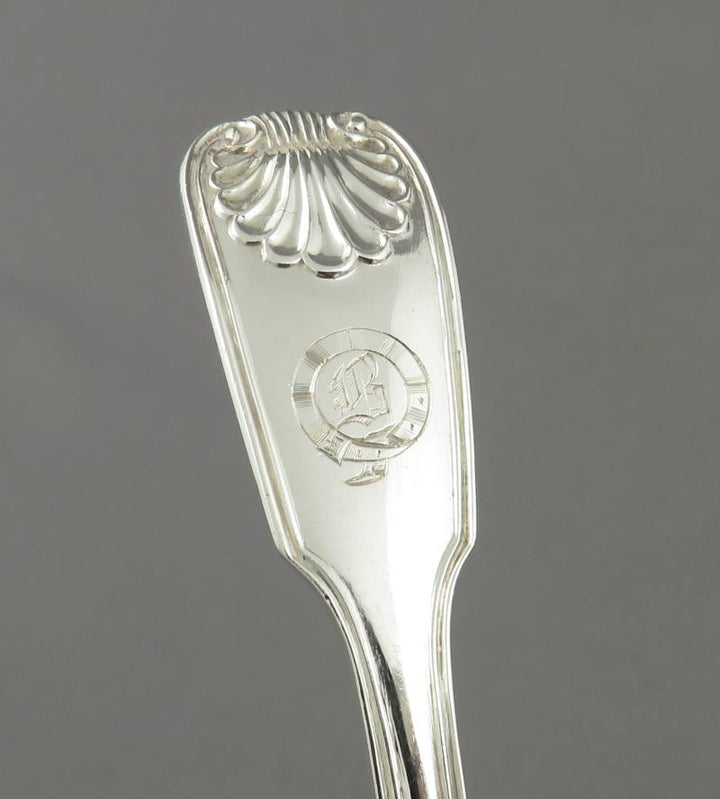 Victorian Silver Fiddle Thread &amp; Shell Gravy Ladle - JH Tee Antiques