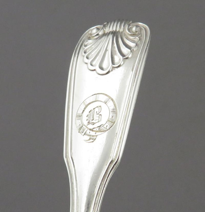 6 Sterling Silver Fiddle Thread &amp; Shell  Teaspoons - JH Tee Antiques