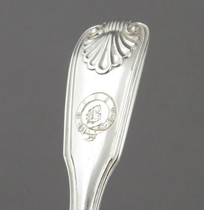 6 Sterling Silver Fiddle Thread & Shell  Teaspoons - JH Tee Antiques