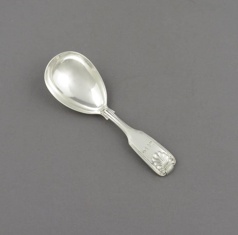 Fiddle Thread and Shell Tea Caddy Spoon - JH Tee Antiques