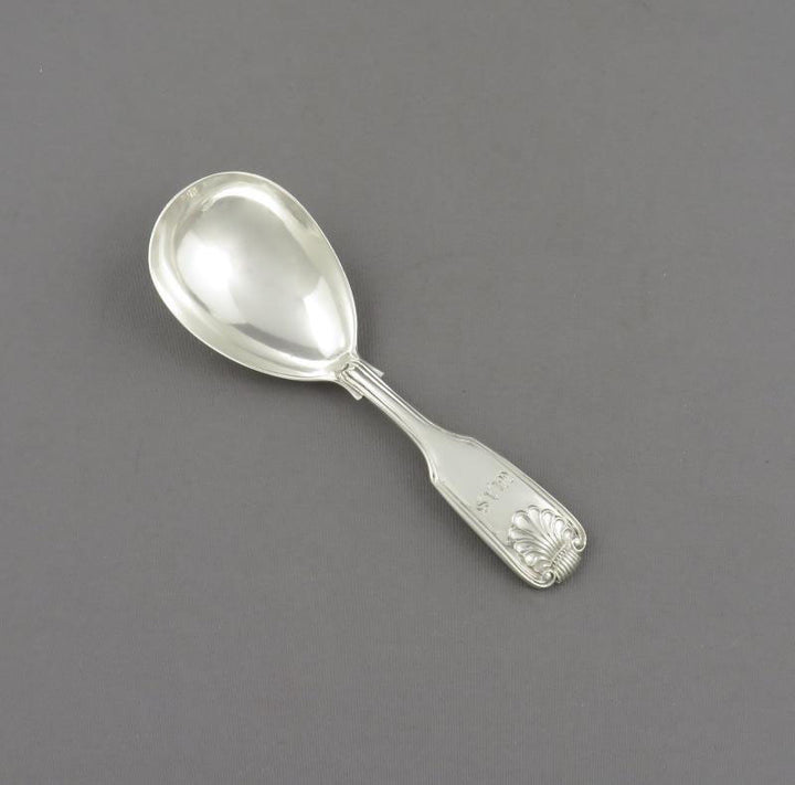 Fiddle Thread and Shell Tea Caddy Spoon - JH Tee Antiques