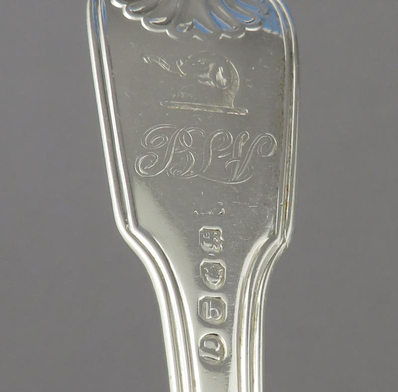 6 Georgian Sterling Silver Fiddle Thread &amp; Shell Dinner Forks - JH Tee Antiques
