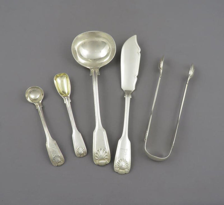 Fiddle Thread &amp; Shell Silver Flatware Service - JH Tee Antiques