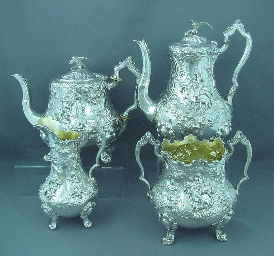 antique silver tea set in high victorian style