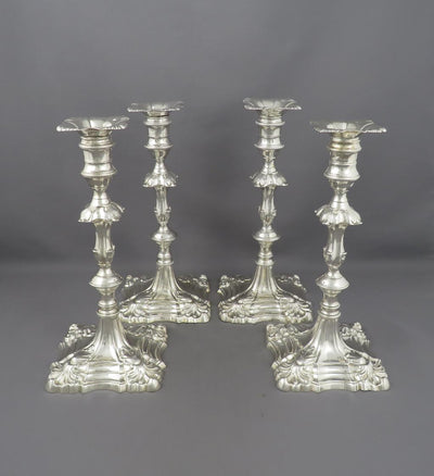 Set of Four George II Silver Candlesticks - JH Tee Antiques